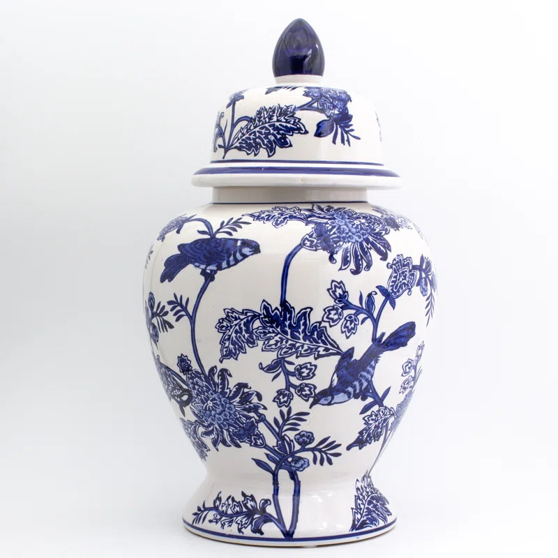 Ernestine Blue/White 17.25'' Porcelain Ginger Jar | Wayfair North America