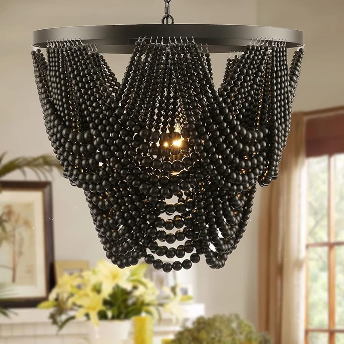 iMeshbean Boho Chandelier Wood Beaded Chandelier Light Fixture Bohemia Draped Bead Chandelier Far... | Amazon (US)