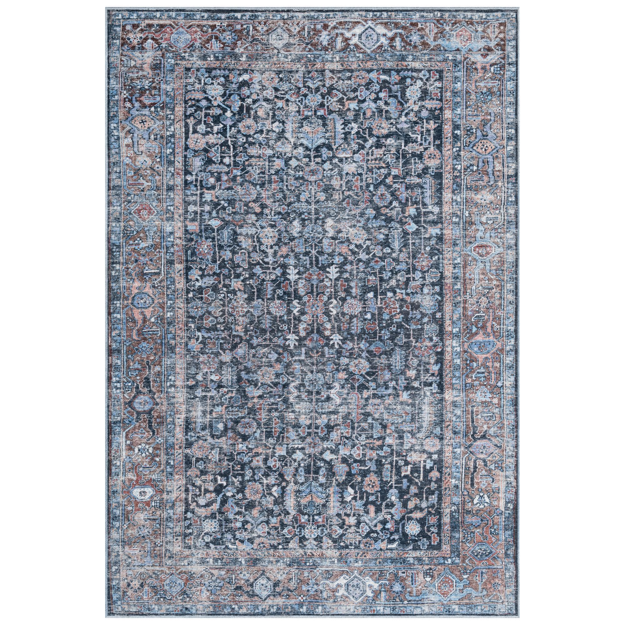 Everwash Callaghan Edith Persian Machine Washable Area Rug, 6'6"x9'2", Blue/Brown/Ivory - Walmart... | Walmart (US)