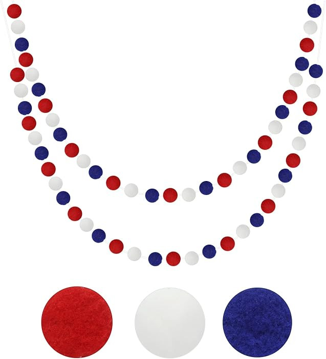 GCQQ 2 Packs Red White Blue Pom Pom Garland 16.4 Ft Patriotic Pompom 60 Felt Ball Fourth of July ... | Amazon (US)