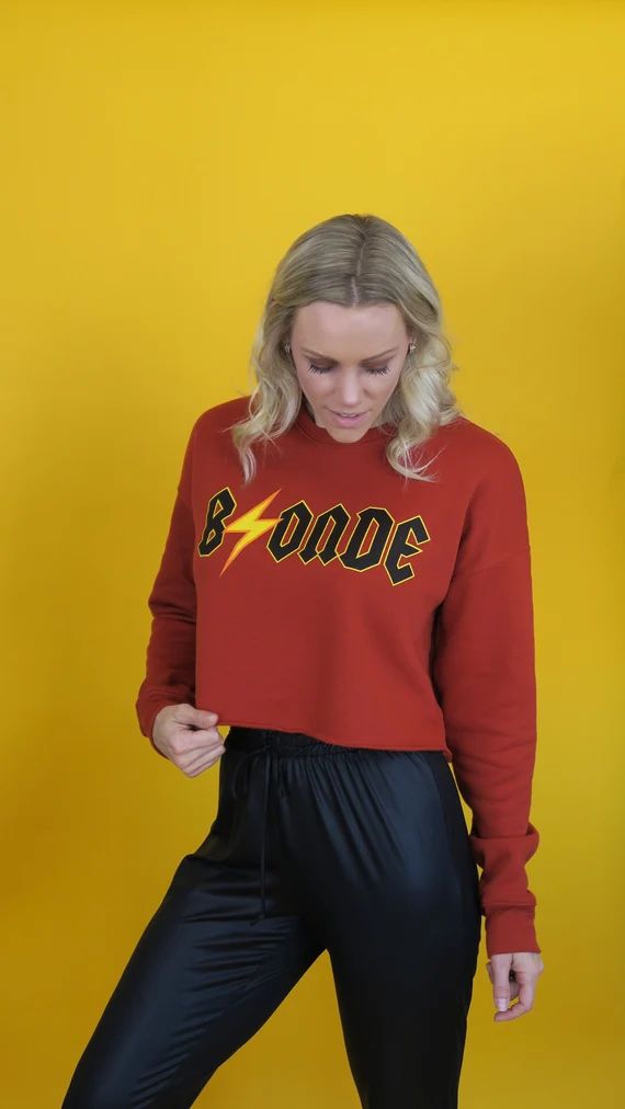Blonde Crop Sweatshirt with band ACDC inspired logo | Etsy (US)