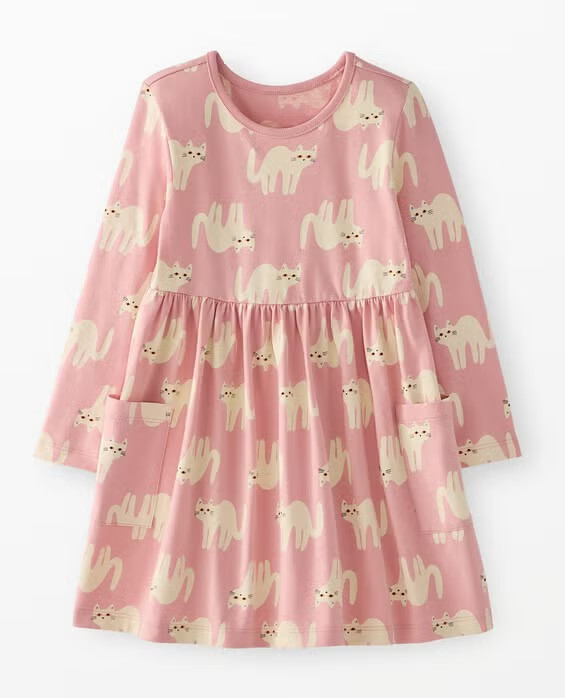 Girls' Cats On Powdered Rose Halloween Long Sleeve Playground Dress with Pockets in 100% Cotton - Size Big Kids 10 by Hanna Andersson | Hanna Andersson