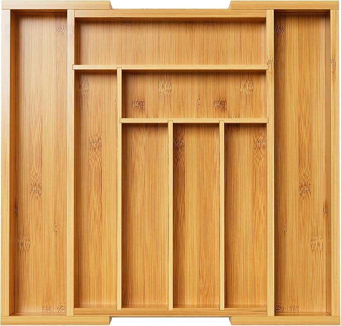 Pipishell Bamboo Expandable Drawer Organizer for Utensils Holder, Adjustable Cutlery Tray, Wood D... | Amazon (US)