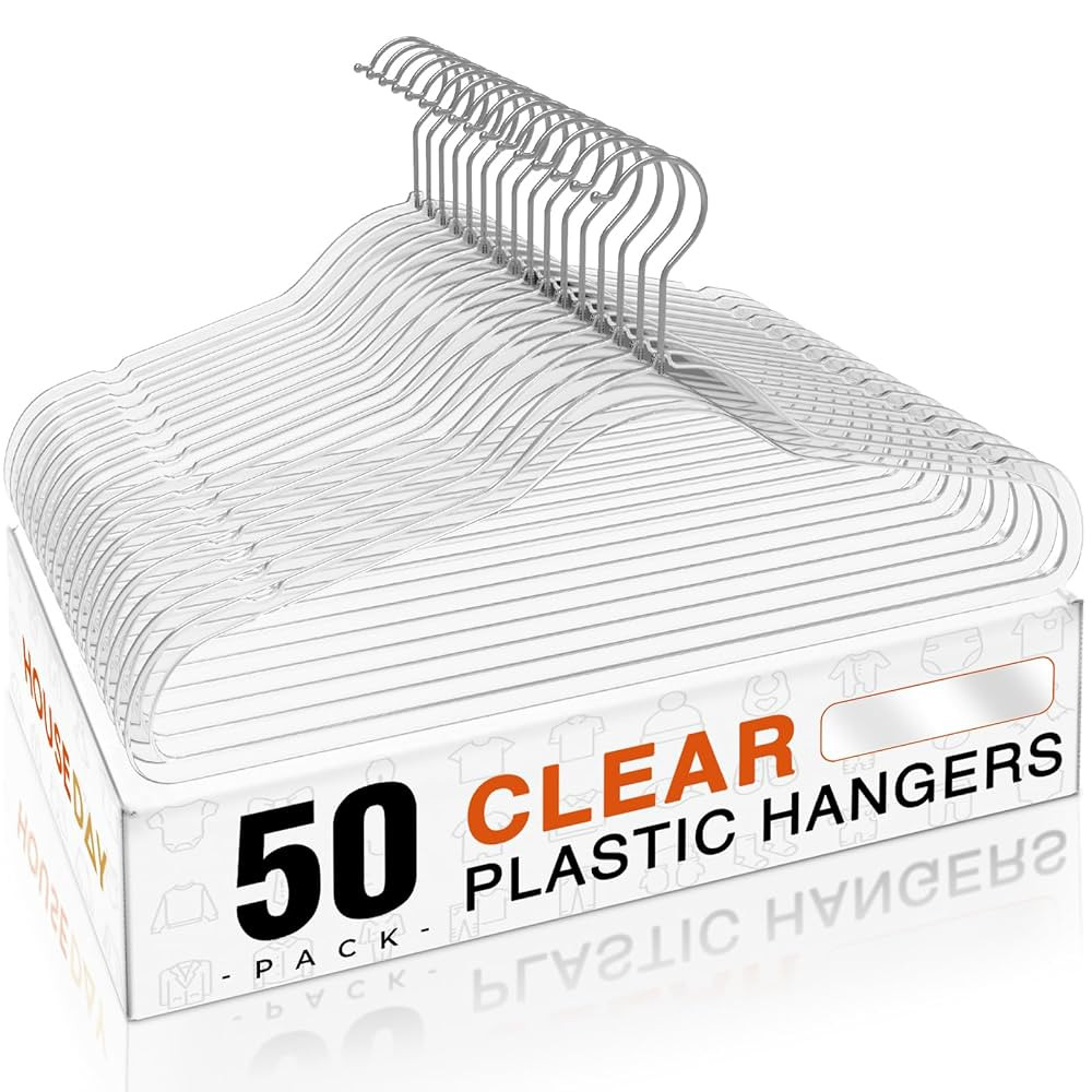 HOUSE DAY Clear Plastic Hangers 50 Pack, Space Saving Clear Hangers for Clothes, Durable Adult Cr... | Amazon (US)