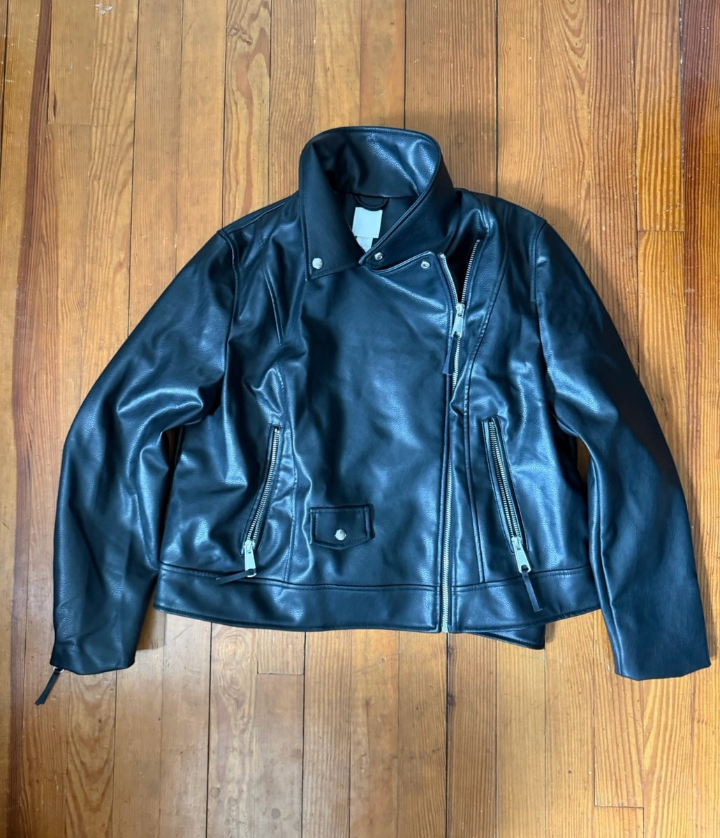 H&M Women\u2019s Black Faux Leather Jacket, Silver Zipper Details, Size XL | eBay | eBay US