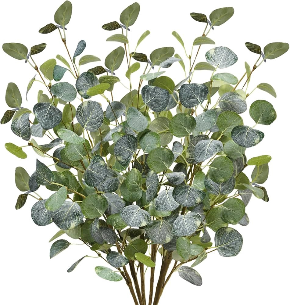 6Pcs Artificial Eucalyptus Leaves Stems, 25" Tall Faux Eucalyptus Leaf Fake Greenery Plants Branc... | Amazon (US)