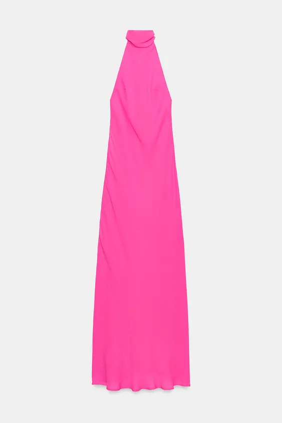 Long halterneck dress. Open back. Matching tonal lining. Tied fastening at the neck and invisible... | Zara UK