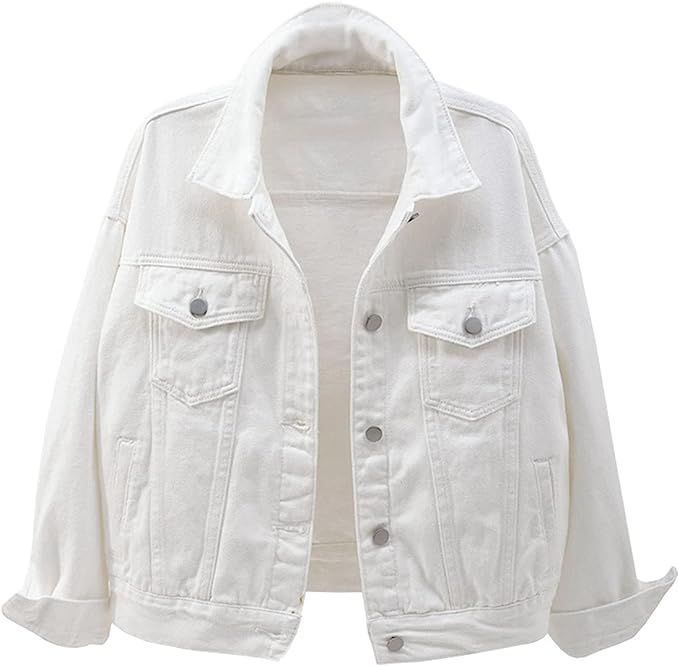FLYCHEN Women's Denim Jean Jacket Button Down Coat Candy Color Jacket | Amazon (CA)