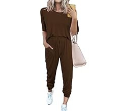 PRETTYGARDEN Women’s Two Piece Outfit Short Sleeve Pullover With Drawstring Long Pants Tracksuit Jog | Amazon (US)