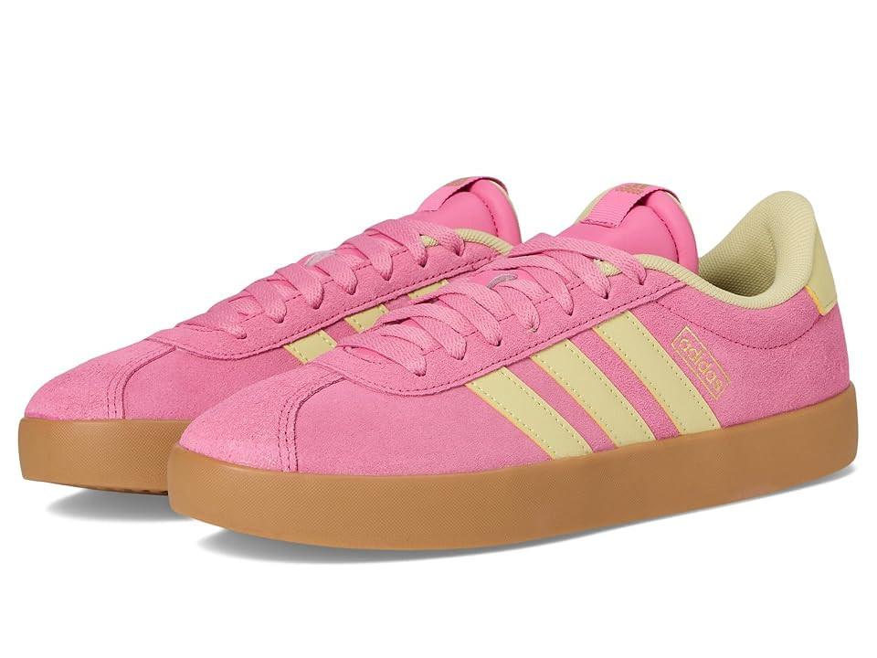 adidas VL Court 3.0 Women's Shoes Pink Fusion/Powder Yellow/Gold Metallic : 6 B - Medium, Leather | Zappos