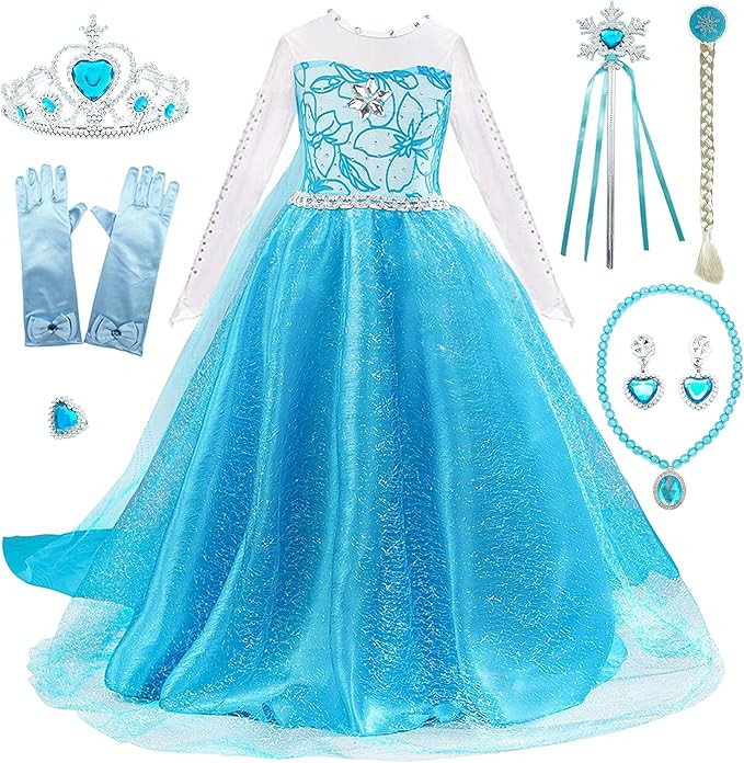 Princess Costumes Dress Up for Little Girls with Wig,Crown,Mace,Gloves Accessories Age of 3-12 Ye... | Amazon (US)