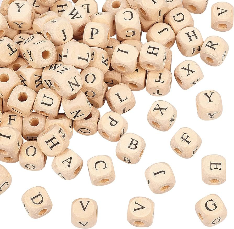 OLYCRAFT 100PCS 14mm Random Alphabet Wooden Beads Square Letter Beads Natural Square Wooden Beads... | Amazon (US)
