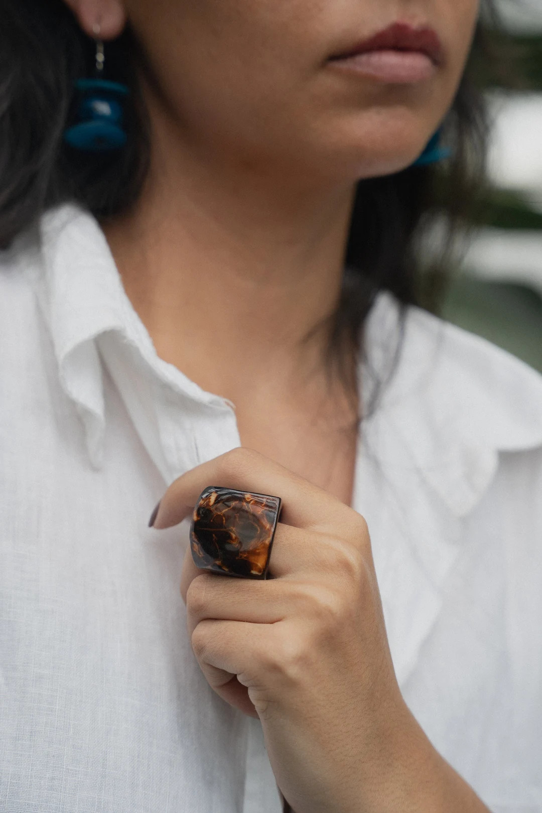 Elegant Brown Ring. Tagua Nut Cocktail Ring. Statement Chunky Ring Aesthetic Boho. Wide Band Natu... | Etsy (Global)