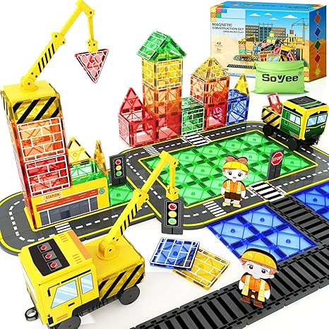 Soyee Magnetic Tiles Magnetic Construction Toys with 2 Cranes Boys Toys for Ages 3-5 5-7 Magnet B... | Amazon (US)