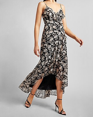 Floral Ruffle Wrap Front Maxi Dress | Express