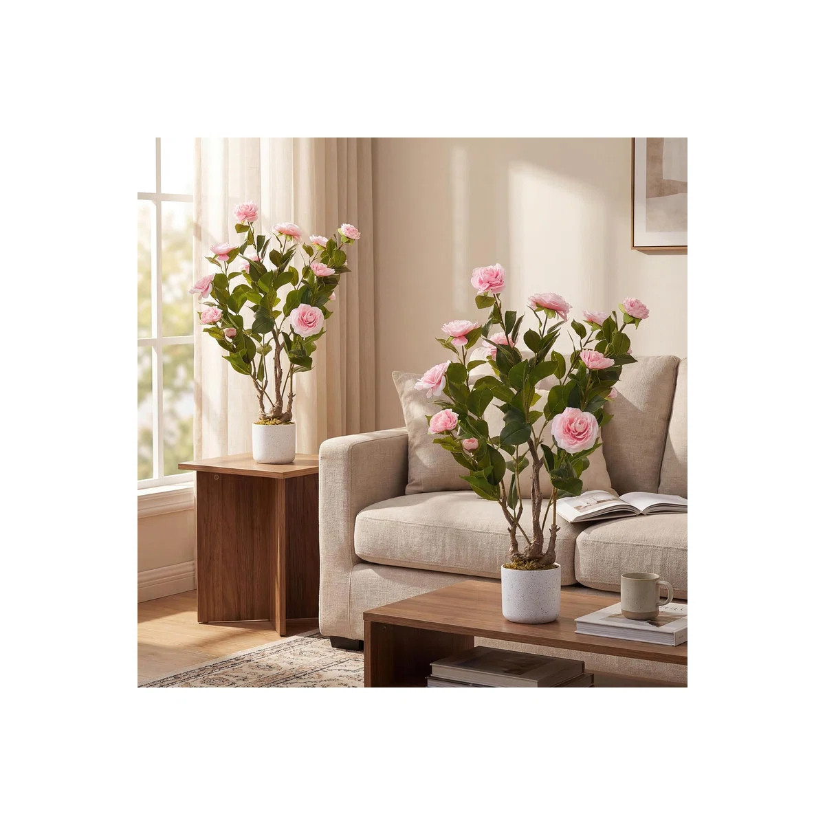 2pcs 29.5in Artificial Camellia Tree in Pot, Lifelike Pink Flowers for Indoor & Outdoor Home Offi... | Wayfair North America