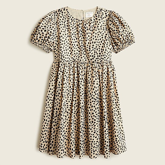 Girls' puff-sleeve dress in leopard | J. Crew US