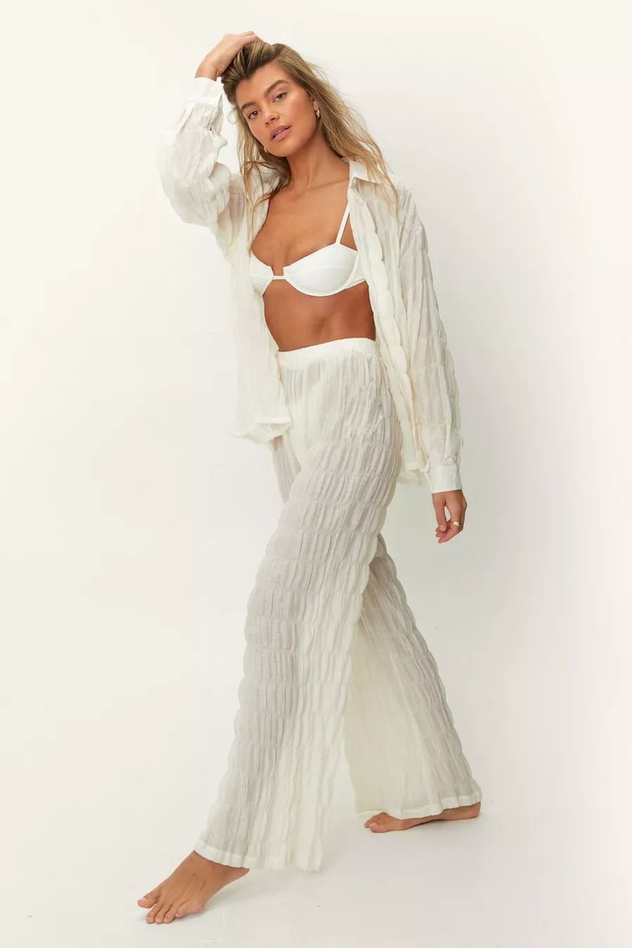 Textured Wide Leg Beach Cover-Up Pants | Nasty Gal (US)