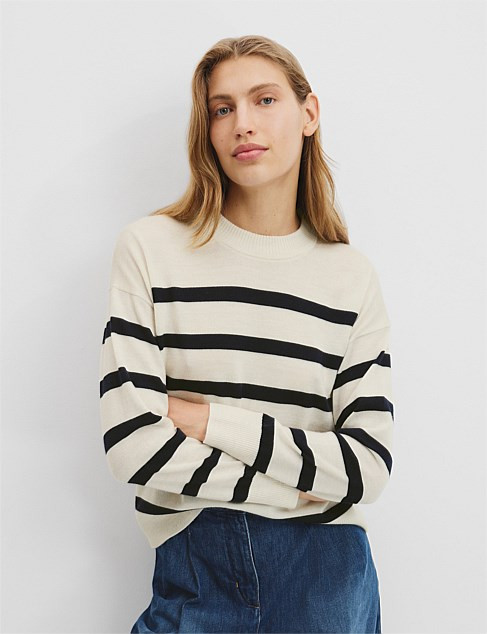 Verified Australian Merino Wool Stripe Crew Neck Knit | David Jones (Australia & New Zealand)