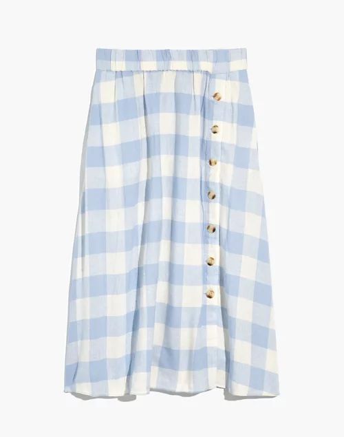 Linen-Blend Side-Button Midi Skirt in Gingham Check | Madewell