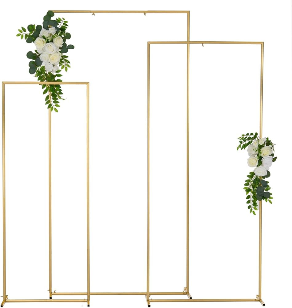Vincidern Square Wedding Arch Backdrop Stand Set of 3 (6.6FT,5.9FT,4.9FT), Balloon Arch Stand, Me... | Amazon (US)