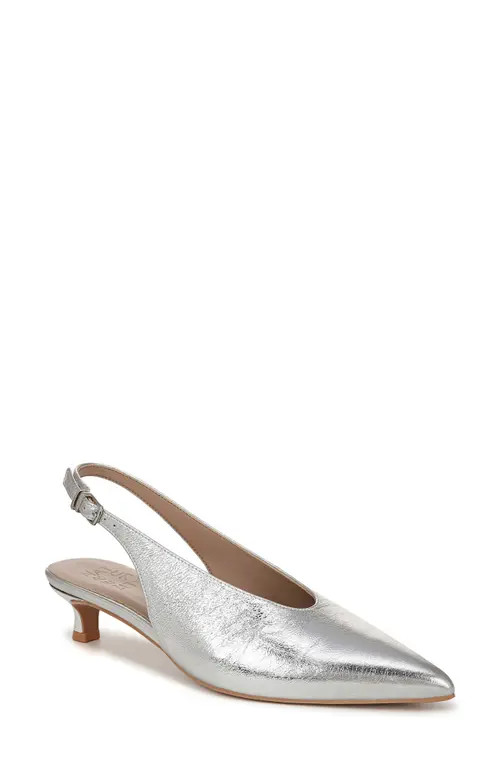 Naturalizer Nicolette Slingback Pointed Toe Kitten Heel Pump in Silver at Nordstrom, Size 7.5 | Nordstrom