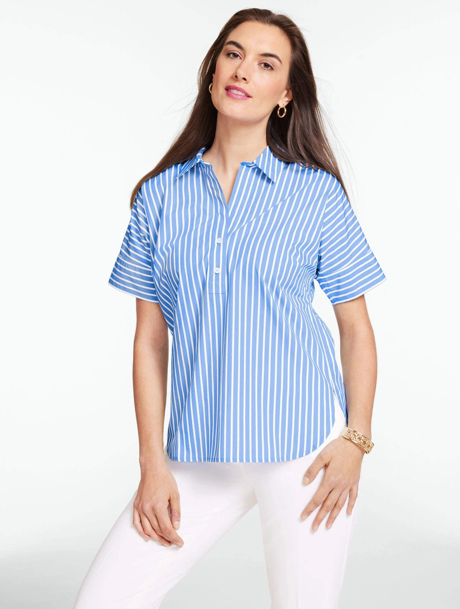 Poplin Popover Shirt  - Breezy Way Stripe | Talbots