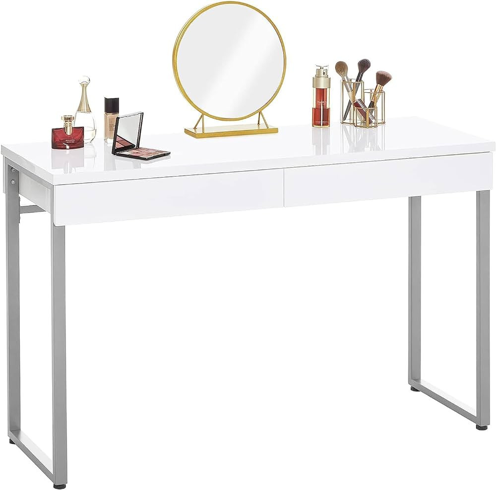GreenForest Vanity Desk with 2 Drawers Glossy White 39 inch Modern Home Office Computer Desk Make... | Amazon (US)