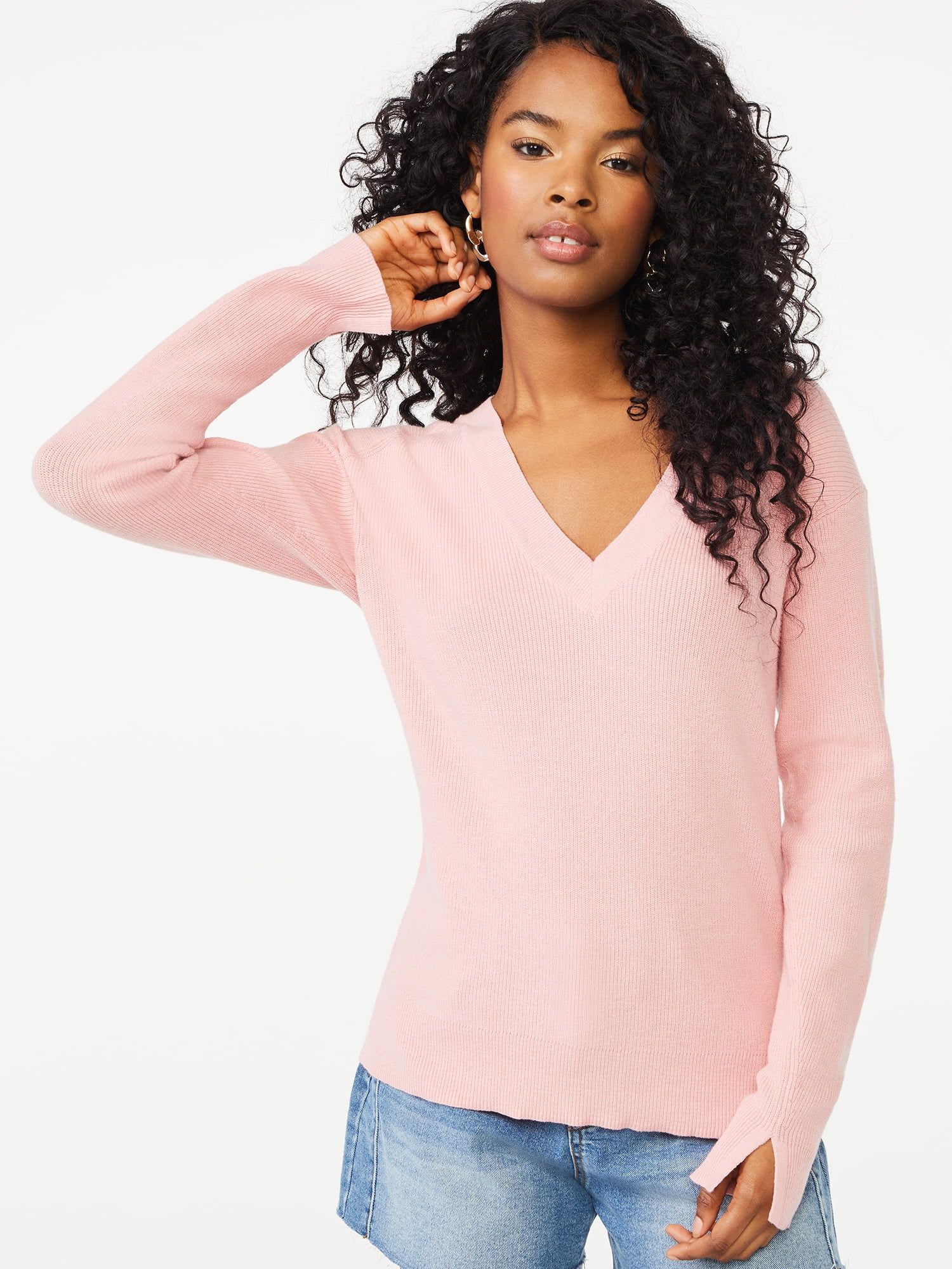 Scoop Women's V-Neck Slit Sleeve Sweater | Walmart (US)