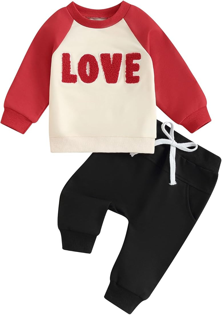 Baby Boy Outfit Sweatsuit Letter Sweatshirt Shirt Pullover Tops Pants Toddler Boys Festive Clothi... | Amazon (US)
