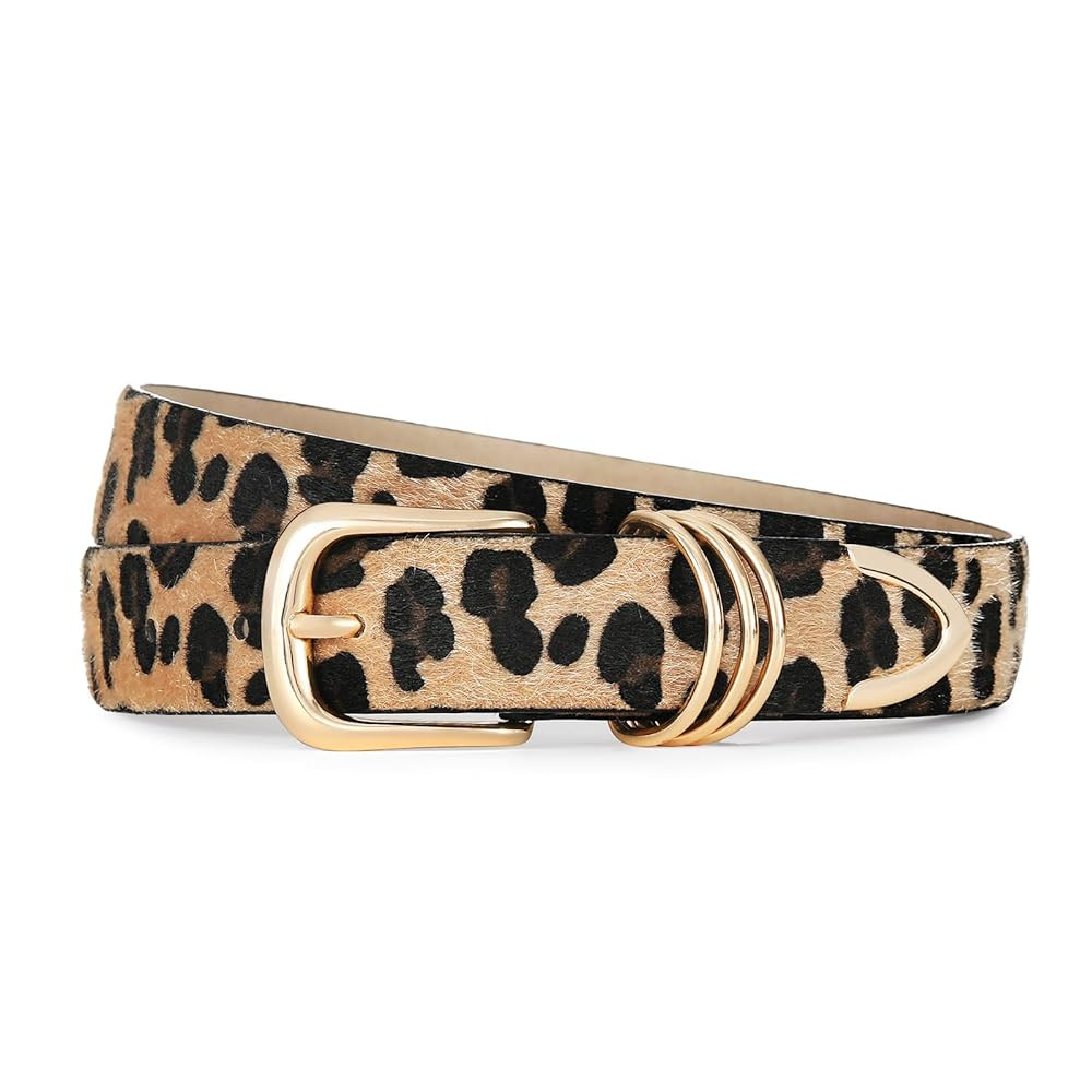 Belts for Women with Gold Buckle Faux Leather Belts Fashion Casual belts for jeans | Amazon (US)