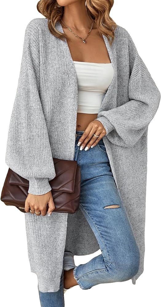 COZYEASE Women's Long Cardigan Long Sleeve Drop Shoulder Open Front Knit Duster Cardigan Sweater Fal | Amazon (US)