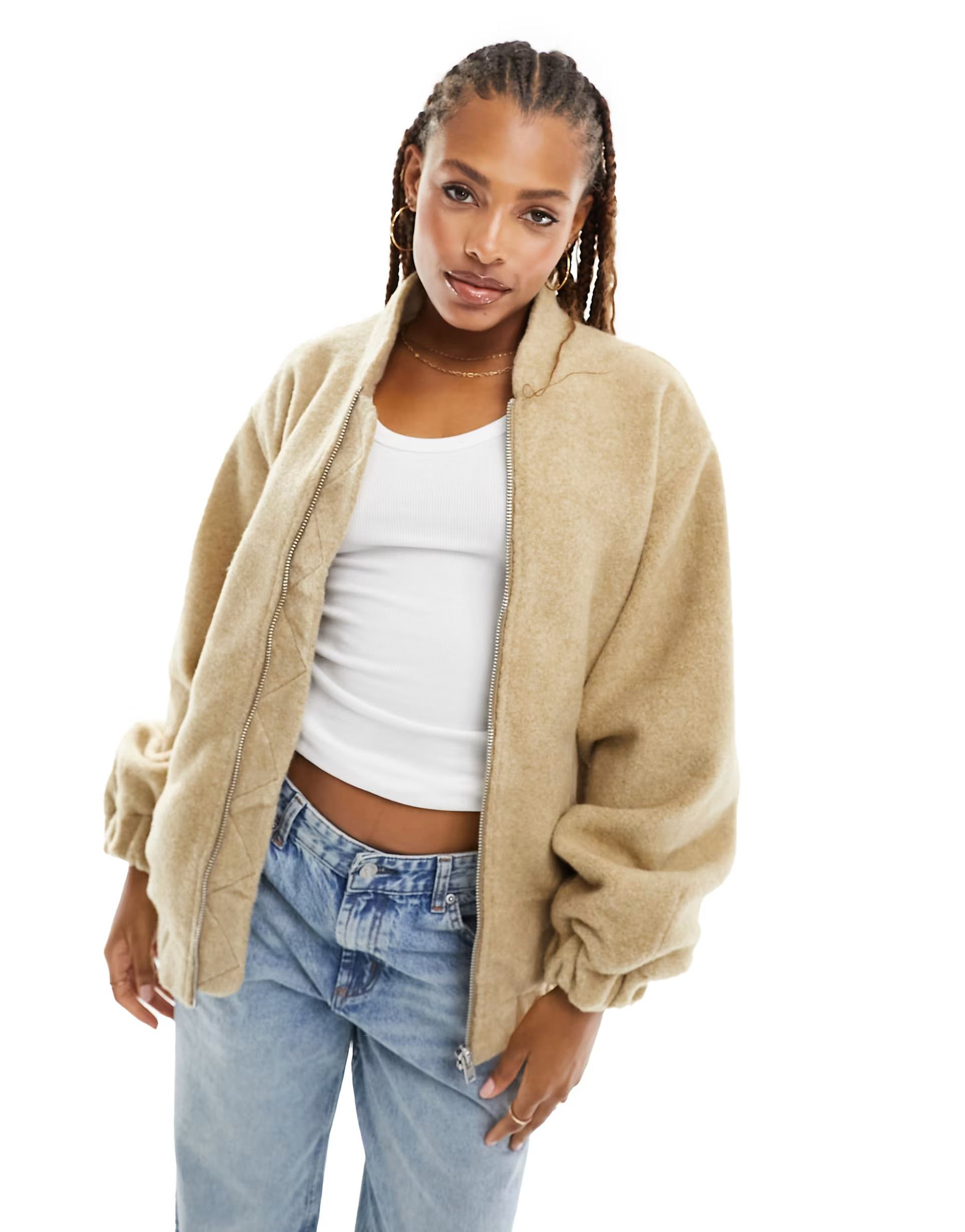 ASOS DESIGN brushed bomber jacket in camel | ASOS (Global)