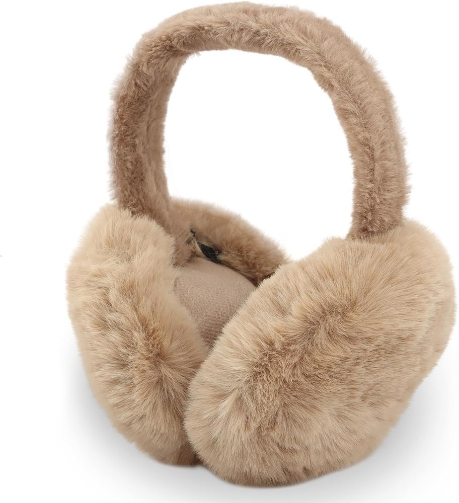 Winter Ear Muffs Women, Faux Fur Winter Girls Fuzzy Earmuffs, Foldable Fluffy Ear Covers, Outdoor... | Amazon (US)