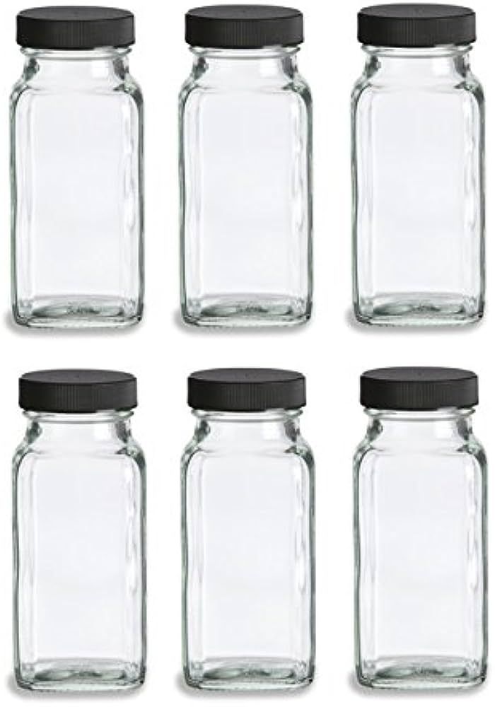 Nakpunar 6 pcs 6 oz French Square Glass Spice Jars with Shakers - Black lids and shaker insert | Amazon (US)