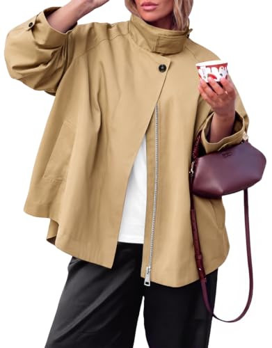 Tanakneo Womens Overiszed Trench Coats Stand Collar Fall Casual Jackets | Amazon (US)