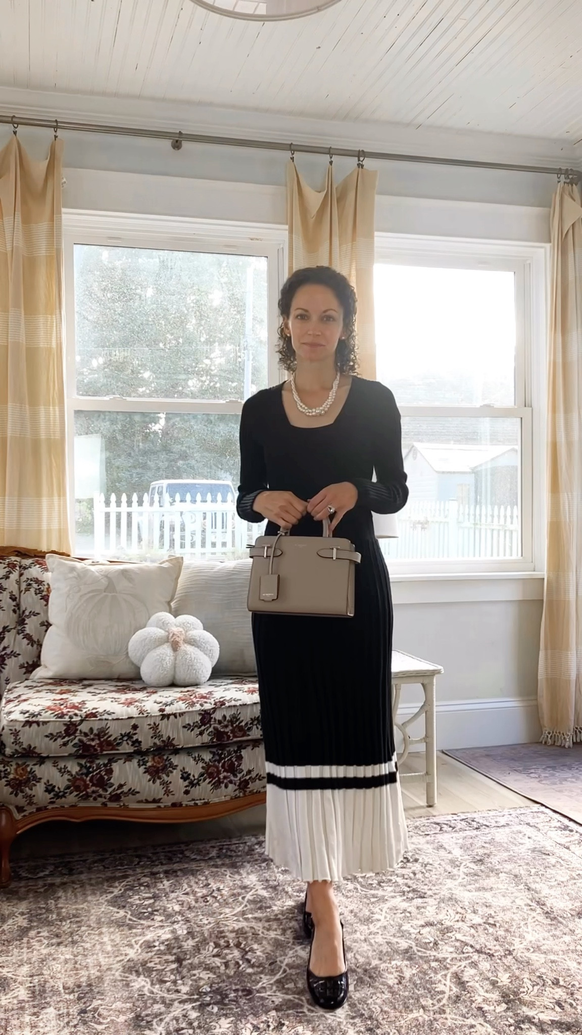 Elegant fall outfit. 
Petite outfit. Modest outfit. Sweater dress. Elegant outfit. 

#LTKOver40 #LTKPetite #LTKSeasonal