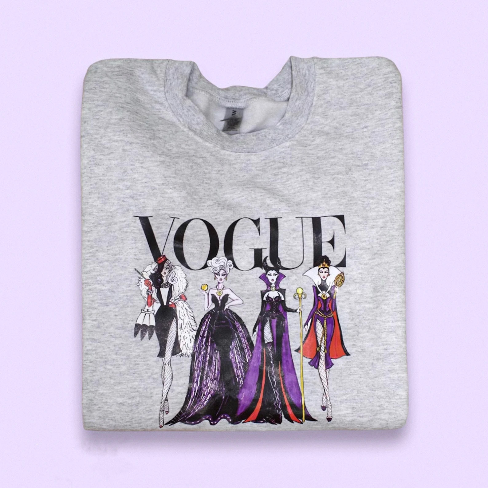villains halloween crewneck sweatshirt, ursula, evil queen, cruella, maleficent in ash grey (shad... | Etsy (US)