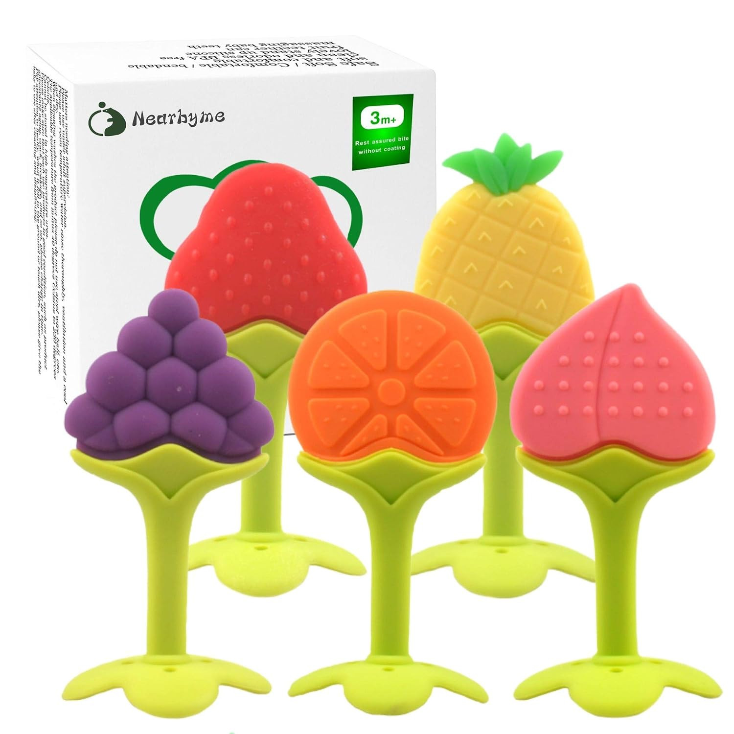 Baby Teething Toys, Soft Silicone Fruit Teether Set with Pacifier Clip/Holder for Toddlers & Infants, 5 Pack | Amazon (US)