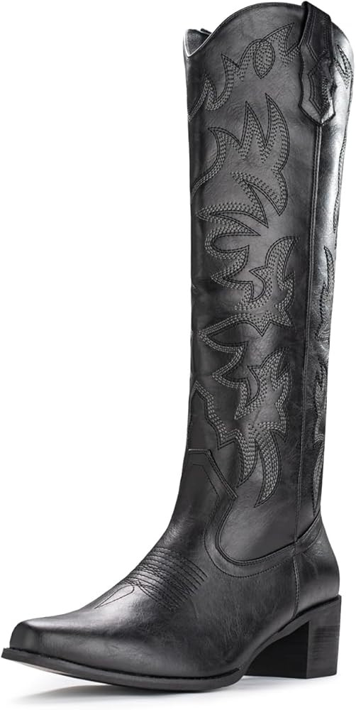 IUV Cowboy Boots For Women Knee High Boots Pointy Toe Women's Western Boots Side Zipper Chunky He... | Amazon (US)