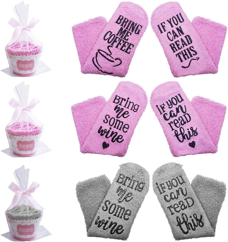 SENHAI 3 Pairs Wine Socks with 3 Cupcake Gift Packaging and Ribbons, Funny Gift for Elder, Friend an | Amazon (US)