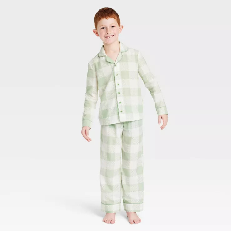 Kids' Spring Plaid Matching Family Pajama Set - Green | Target