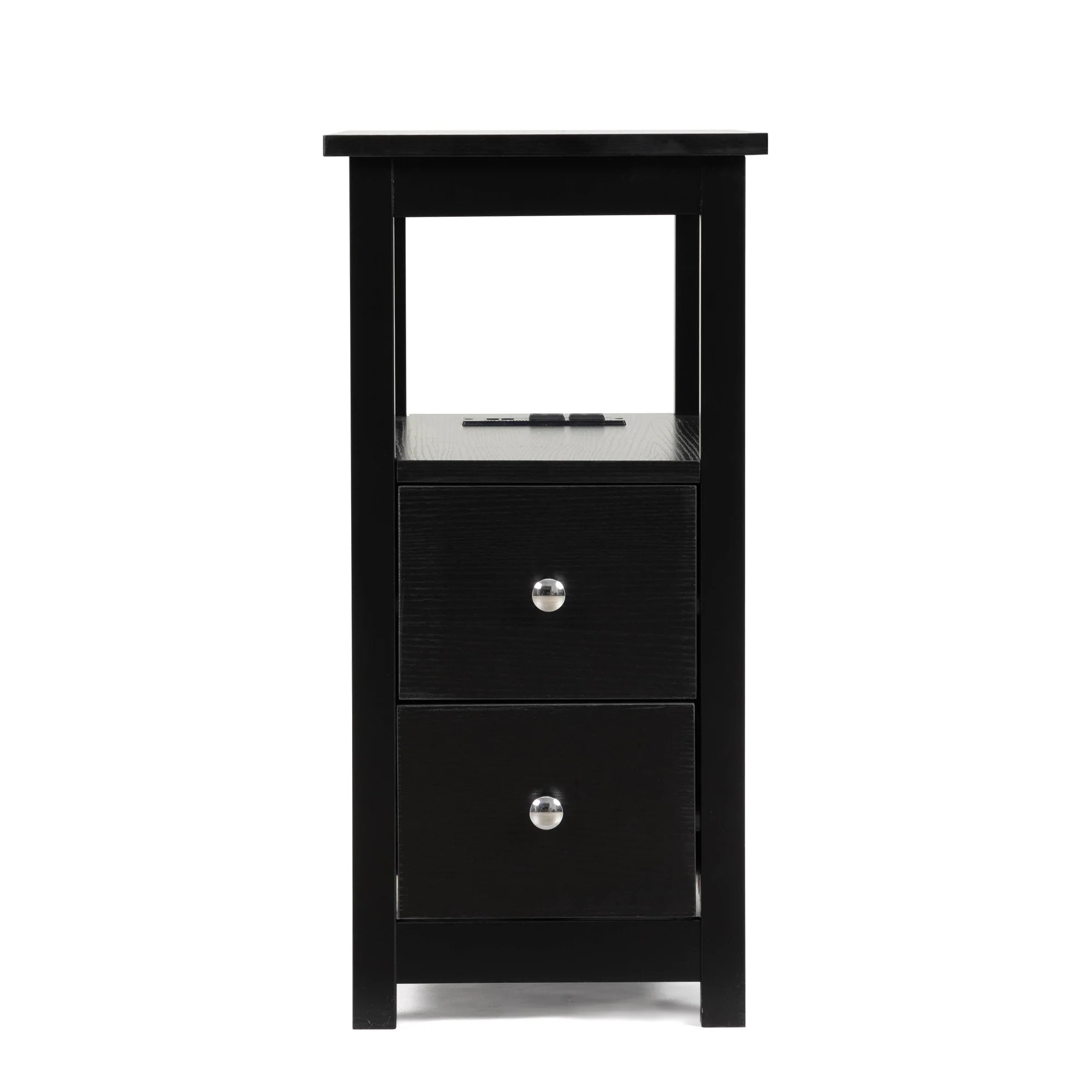 Narrow End Table Nightstands with Charging Station, Wooden Sofa Side Table Modern Slim Bedside Table with Shelf, Black | Bed Bath & Beyond