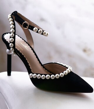 x Nicola Bathie Bebe Suede Ankle Strap Pearl Detailing Pumps | Dillard's