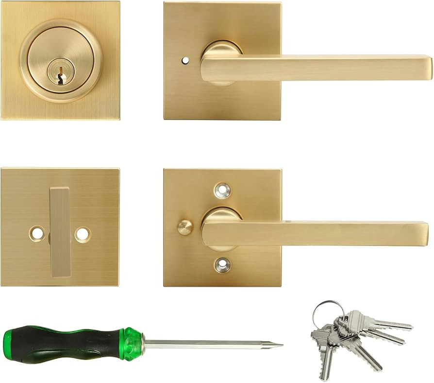 Cielsa Dawn Gold Heavy Duty Privacy Lever Door Handle and Single Cylinder Deadbolt Lock and Key C... | Amazon (US)