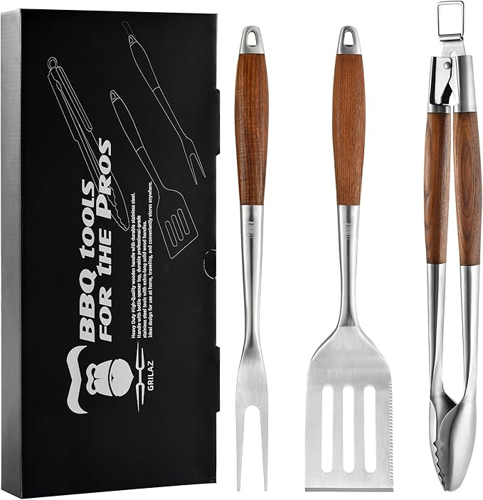 Heavy-Duty Heat-Treated Ash Wood BBQ Grilling Tools Set | Extra-Thick Stainless Steel Spatula, Fo... | Amazon (US)