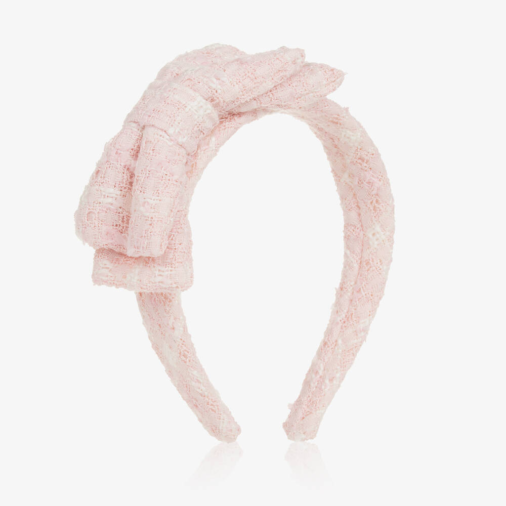 Girls Pink Tweed Bow Hairband | Childrensalon