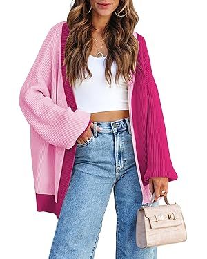 Pink Queen 2023 Fall Long Cardigans for Women Batwing Sleeve Open Front Ribbed Knit Oversized Car... | Amazon (US)