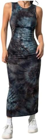 WDIRARA Women's Tie Dye Long Dress Crew Neck Sleeveless Vacation Bodycon Dresses | Amazon (US)