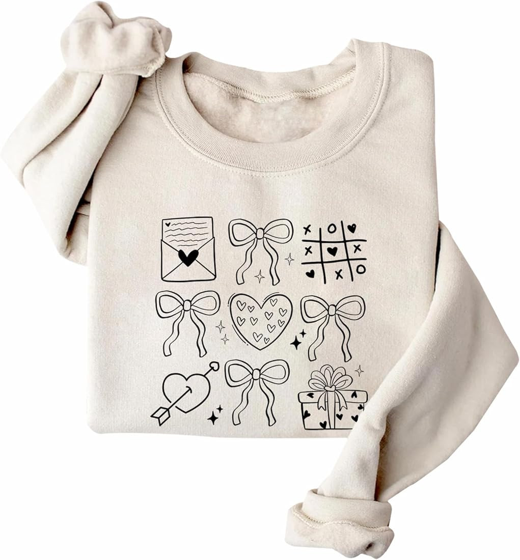 Amazon.com: Valentine's Day Coquette Sweatshirt Valentine Bow Hearts Sweatshirt Girl Trendy Heart... | Amazon (US)